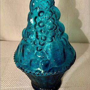 Empoli Blue Fruit Basket Italian Genie Bottle Decanter with No Stopper. EVC